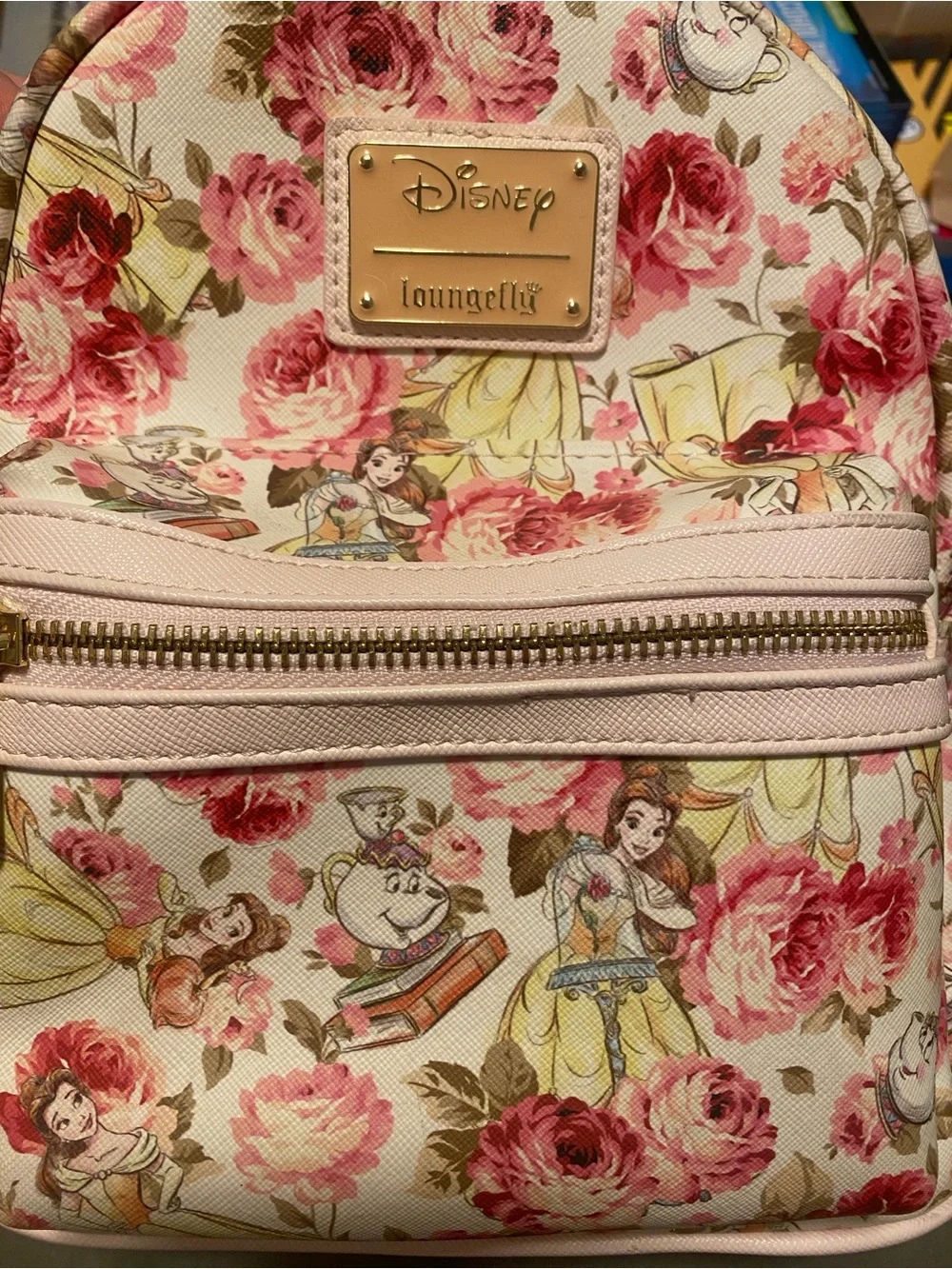 Disney Loungefly Belle Floral Mini Backpack - Pink & Gold Accents
